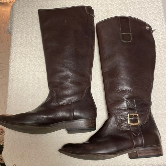 🥂Host Pick🥂Milano Structured Brown Leather Flap Over Snap Detail Zip High Boots - Picture 1 of 12